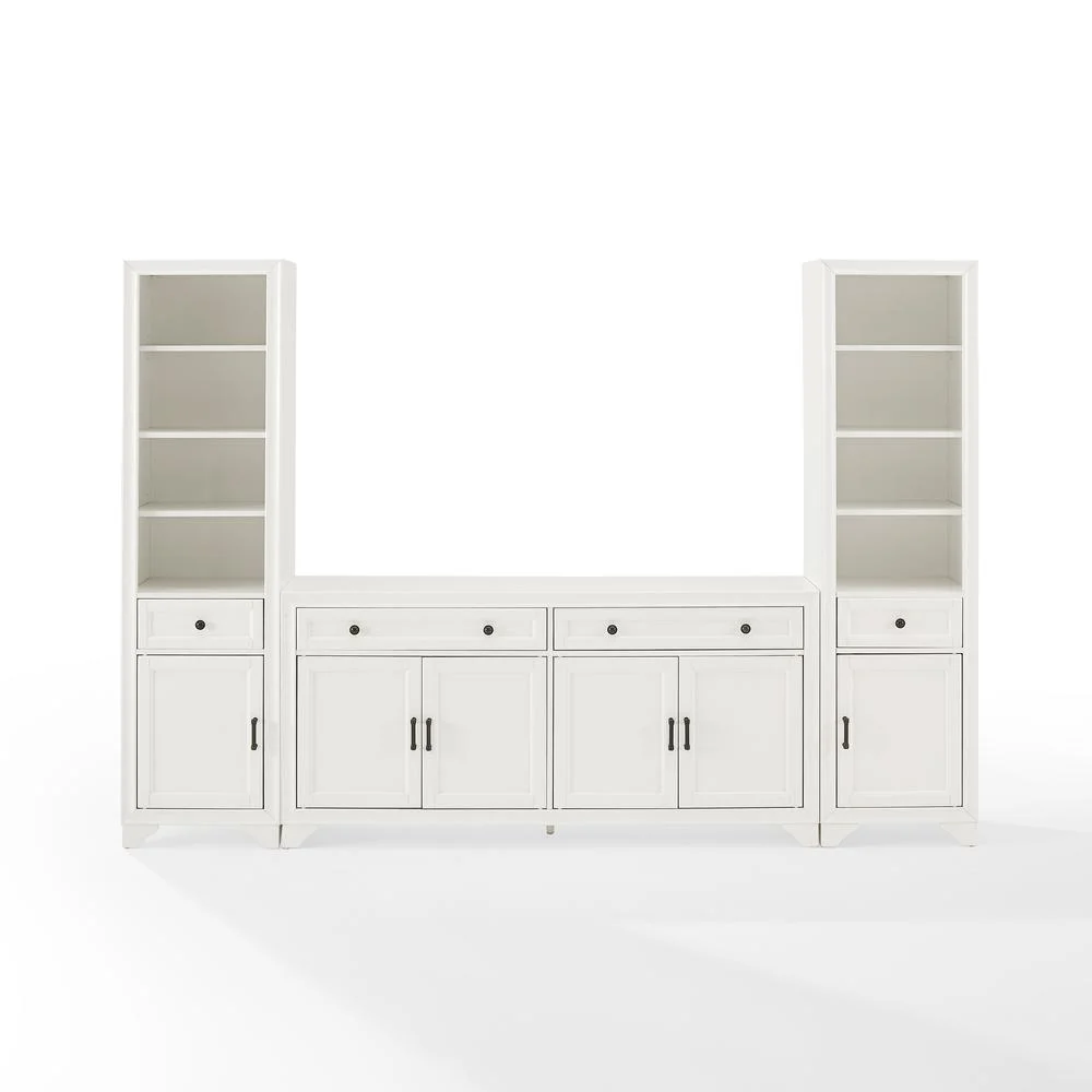 Crosley Furniture Tara 3PC Entertainment Center/Sideboard and Bookcases in White