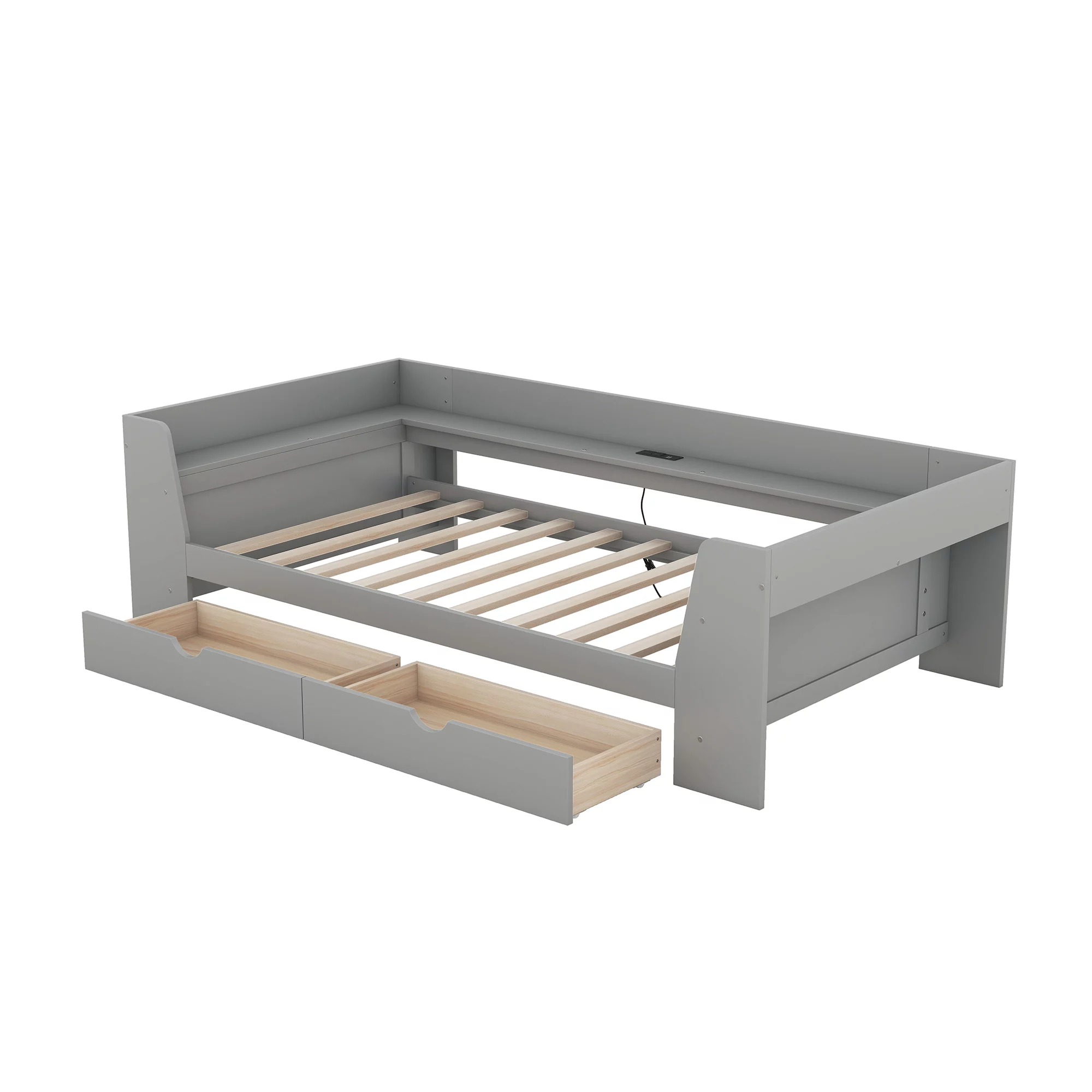 Euroco Twin Size Daybed with Shelf, Drawers and Charging Station, Gray