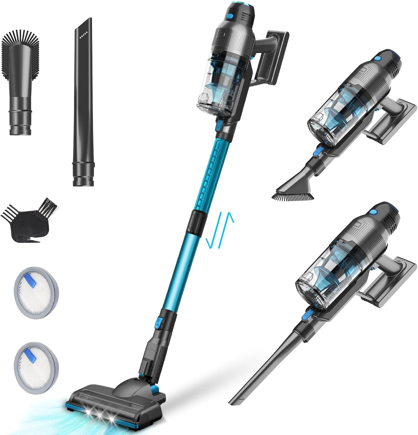 Syvio Cordless Vacuum Cleaner with Self Stand, 22KPa 235W Dry Lightweight Stick Vacuum 6 in 1, 40Min Runtime, Adjustable Height, LED Light