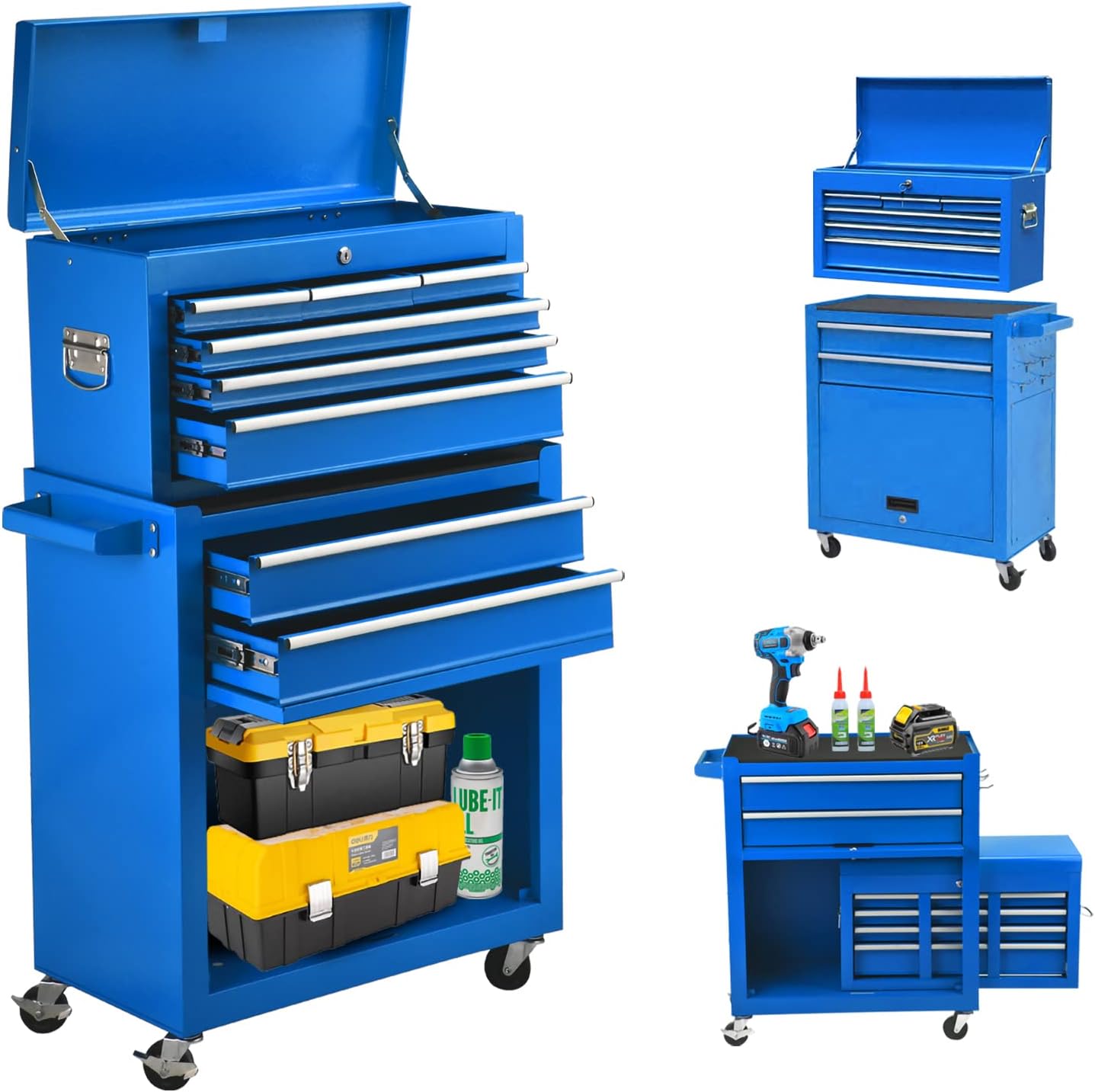 8-Drawer Rolling Tool Chest, Lockable Large Tool Chest with Wheels, 2-Piece Tool Chest Combo