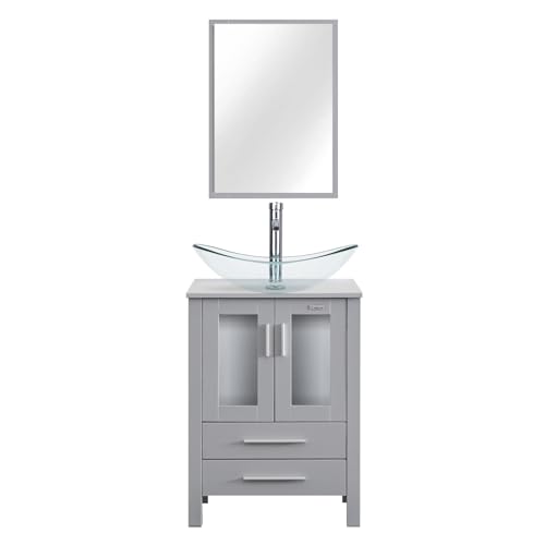 eclife 24" Bathroom Vanity Sink Combo Grey Stand Cabinet Set with Mirror (24-B02GY)