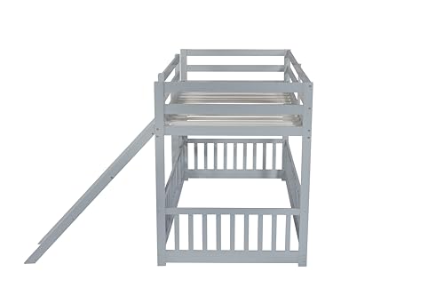 Full-Over-Full Castle Style Bunk Bed with 2 Drawers and 3 Shelves, Wood Bunk Bed Frame with Slide and Storage Staircase for Kids Teens Boys Girls