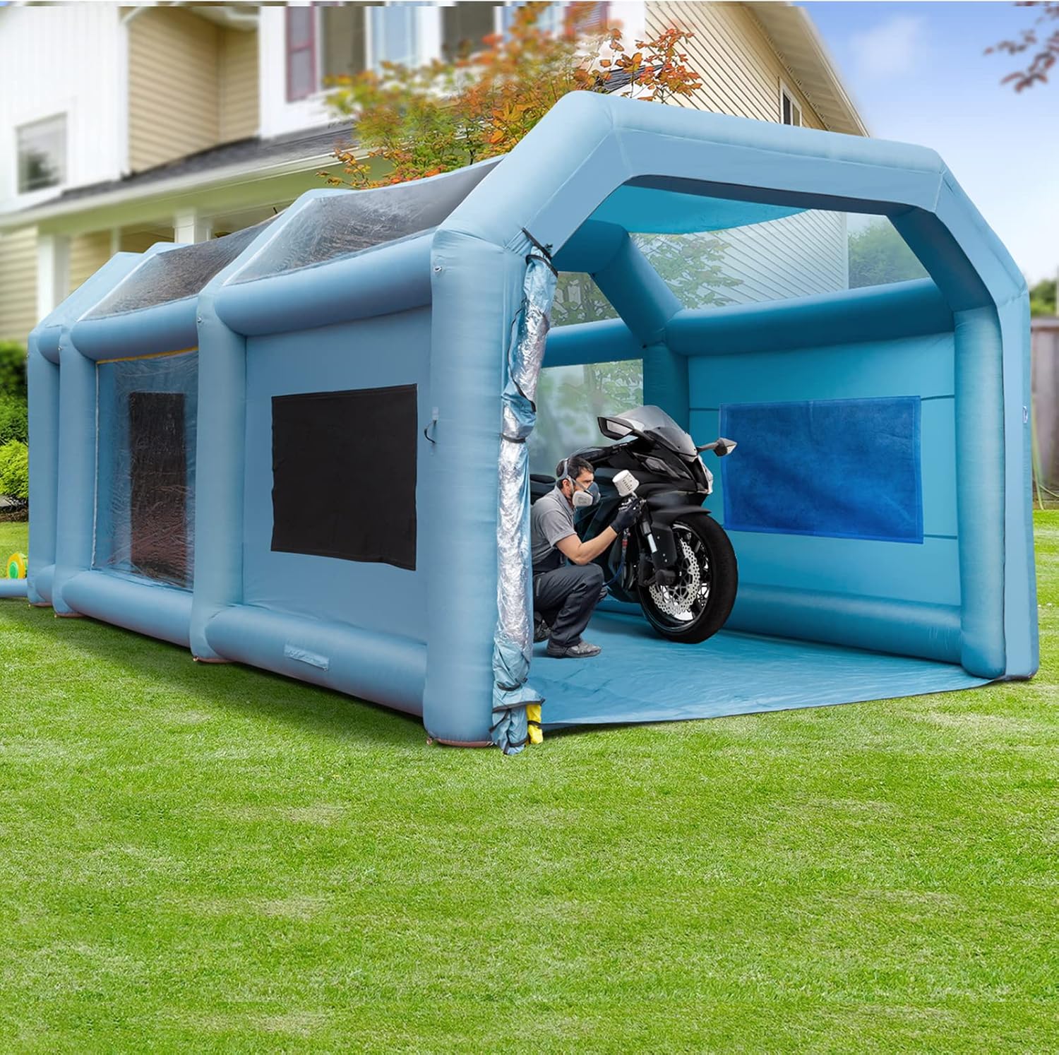 VEVOR 26x15x11ft Inflatable Paint Booth, Inflatable Spray Booth, High Powerful 750W+950W Blowers Spray Booth Tent