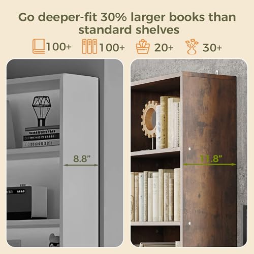 IRONCK 78.7" Bookcase with 4 Drawers and 4 Doors, 6 Tier Large Bookshelf with Storage, Floor Standing Display Storage Shelves