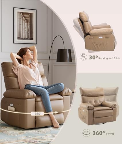 GarveeHome Electric Swivel Massage Chair, Power Rocking Recliner with Vibration and Heating