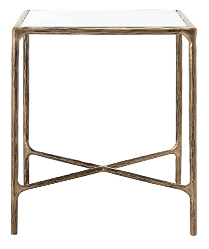 SAFAVIEH Couture Home Collection Jessa Brass Metal/Tempered Glass Top Square End Table (Fully Assembled) SFV9503A