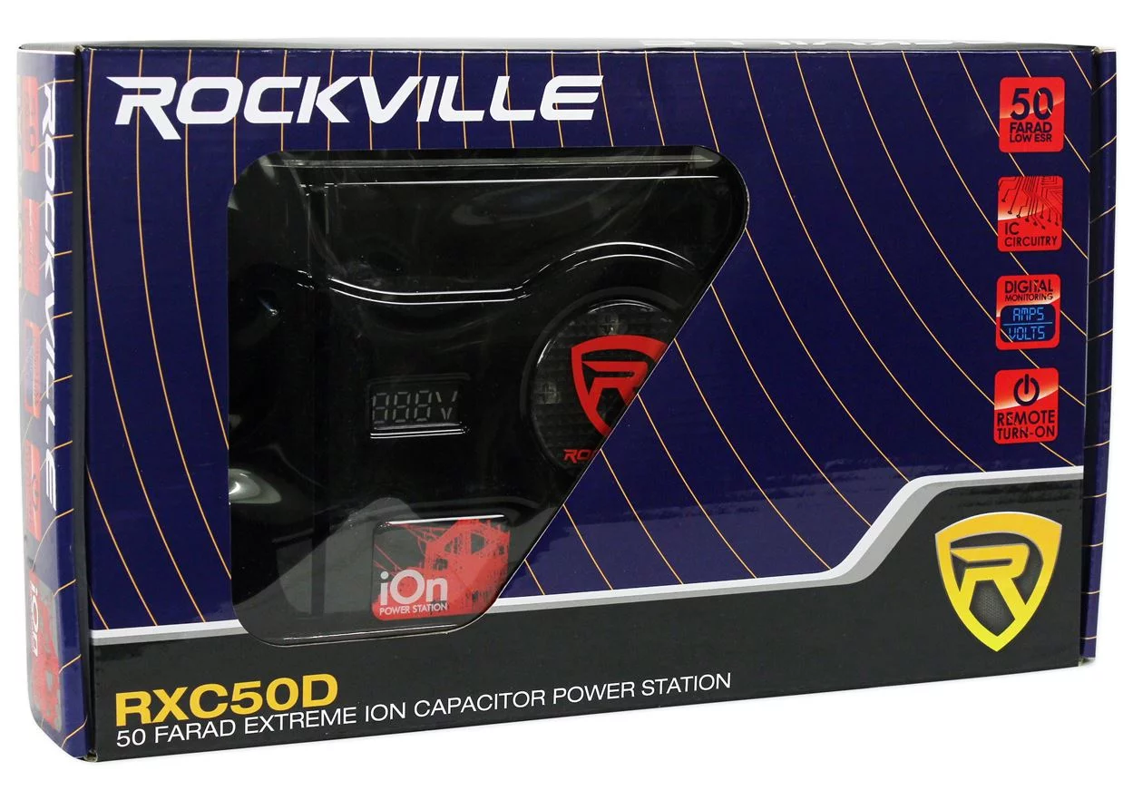 Rockville RXC50D v2 50 Farad 24V Car Audio Capacitor with Voltage+Amperage Meter
