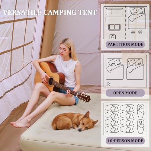 10-12 Person Large Inflatable Tent for Camping,Blow up Tents with Canopy,10 * 13ft Inflatable House Tent with Stove Jack