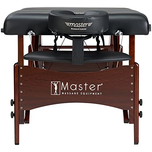 Master Massage Newport Portable Massage Table Package with Denser 2.5" Cushion, Walnut Stained Hardwood, Steel Support Cables, Pillows & Accessories