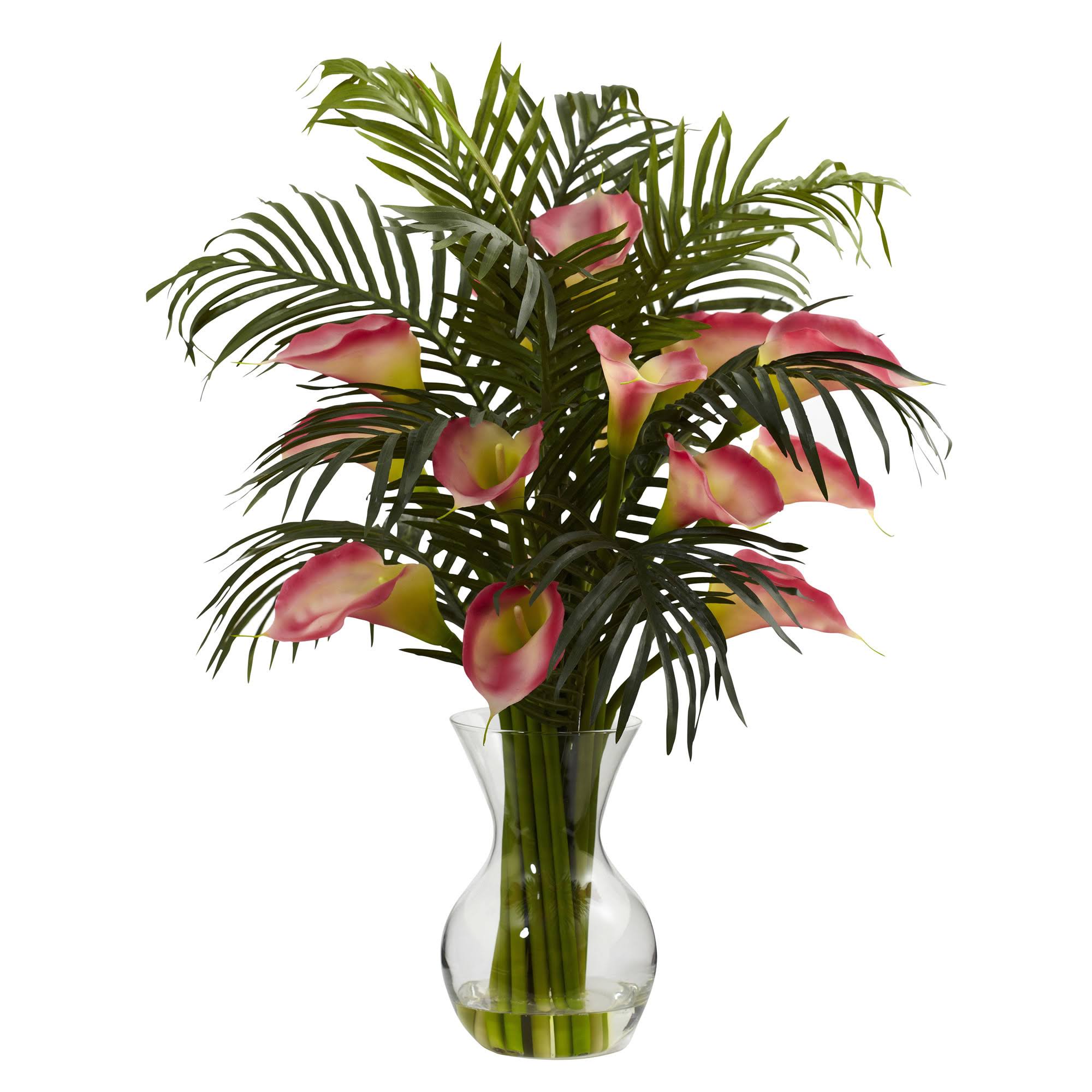 Nearly Natural Calla Lily u0026 Palm Combo Pink