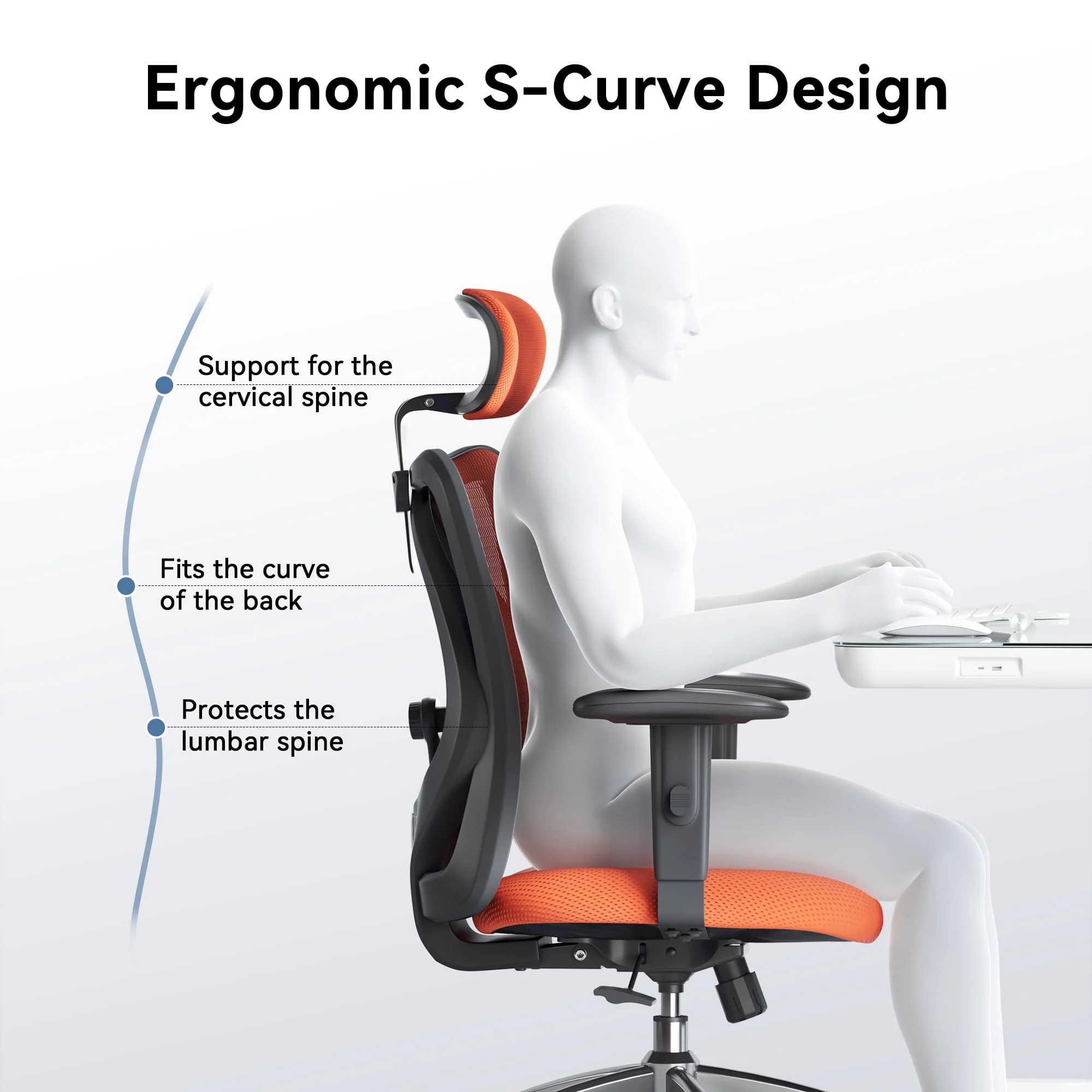 SIHOO Ergonomic Office Chair, Mesh Computer Desk Chair with Adjustable Lumbar Support, High Back chair for big and tall, Black