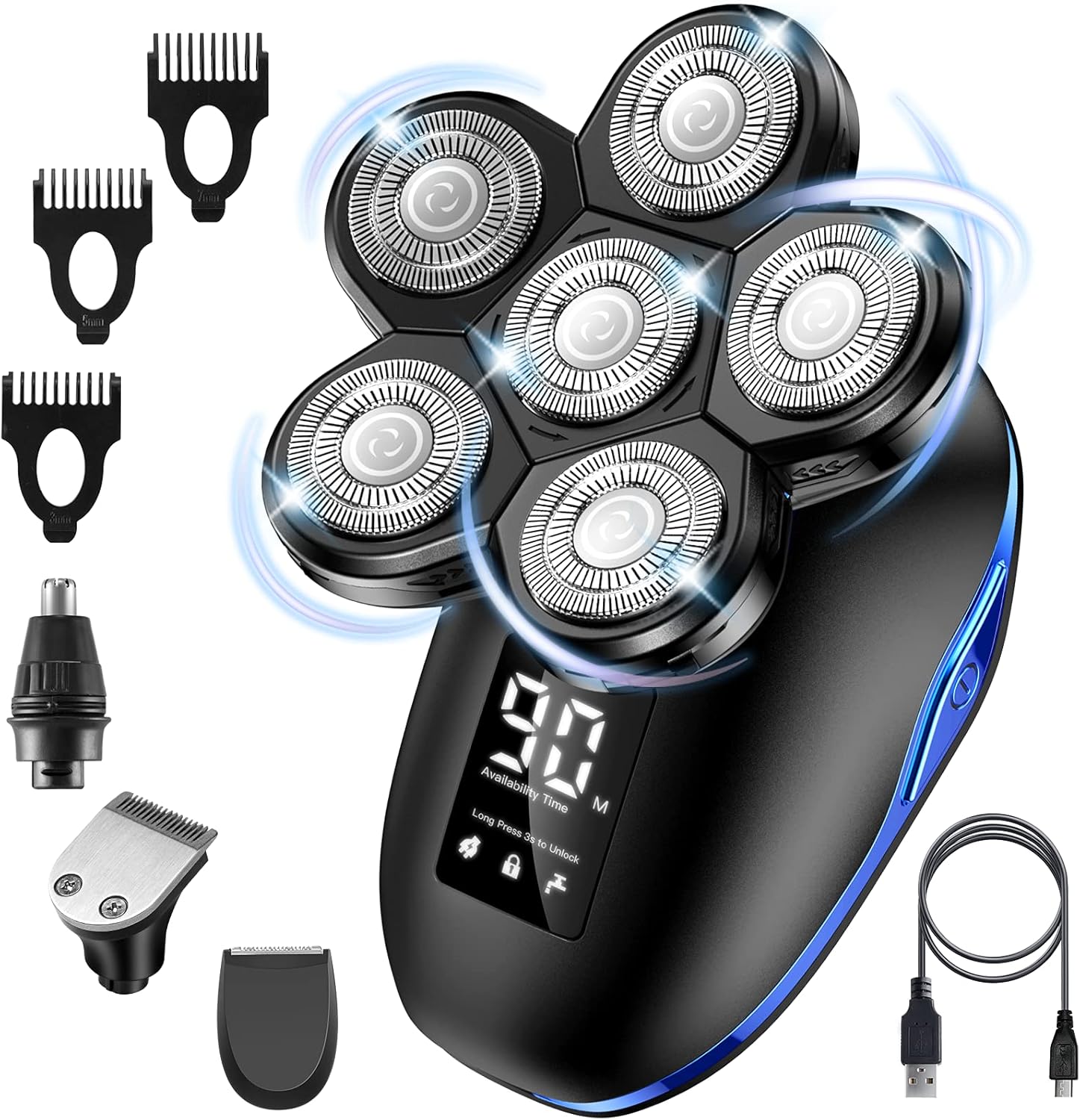 Head Shaver for Men Electric Razor Upgrade 6D Floating Electric Shaver 5 in 1 Wet & Dry Shaver Waterproof Bald Head Shaver LED Display Electric