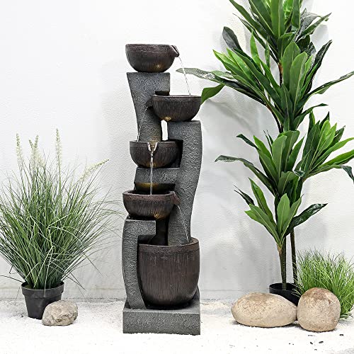 Naturefalls 32.6''H 3-Tier Retro Barrel Outdoor Waterfall Fountain Decor with LED Light,Resin Outdoor Water Feature with Decorative for Garden