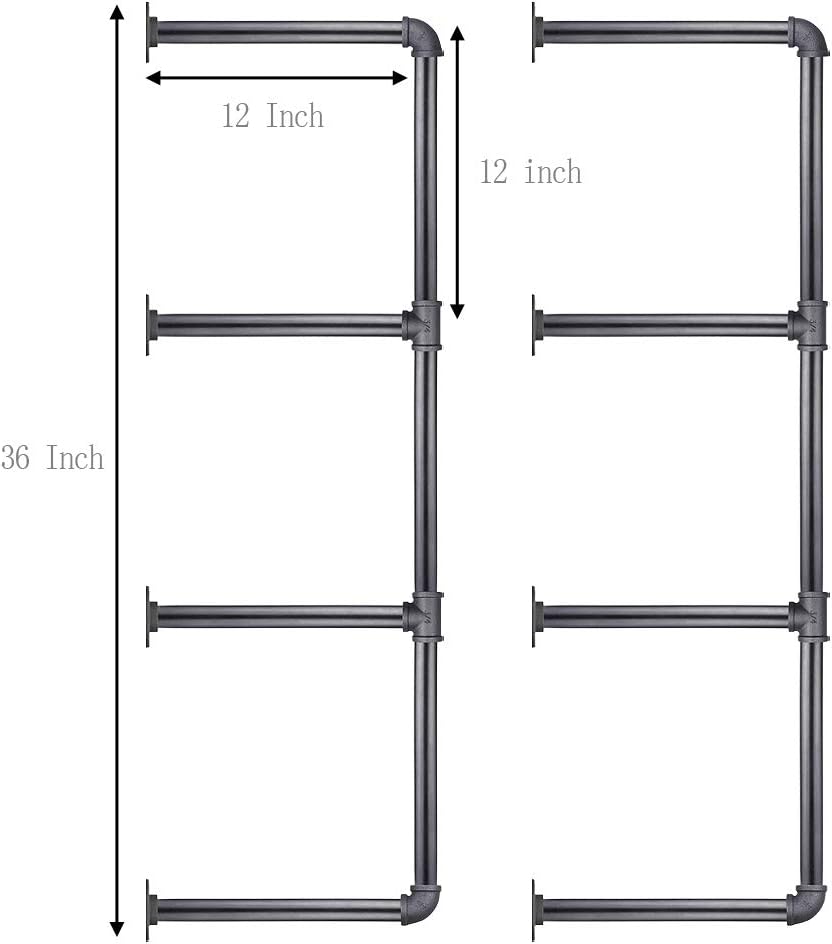 3/4 Inches Malleable Cast Iron Pipe 2 PCS 4 Tier. Vintage Industrial Wall Mount Bookshelf Shelving Unit, DIY Open Bookshelf, Shelf Shelves