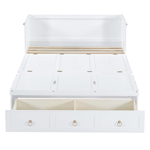 Harper & Bright Designs Full Size Murphy Bed Wall Bed, Solid Pine Murphy Bed Chest Cube Cabinet Bed with USB