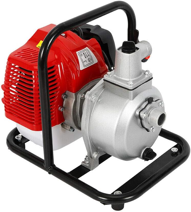 Gas Gasoline Water Pump,1" Inch 2 Stroke 1.7HP Petrol Water Transfer High Pressure Pump for Irrigation Pool