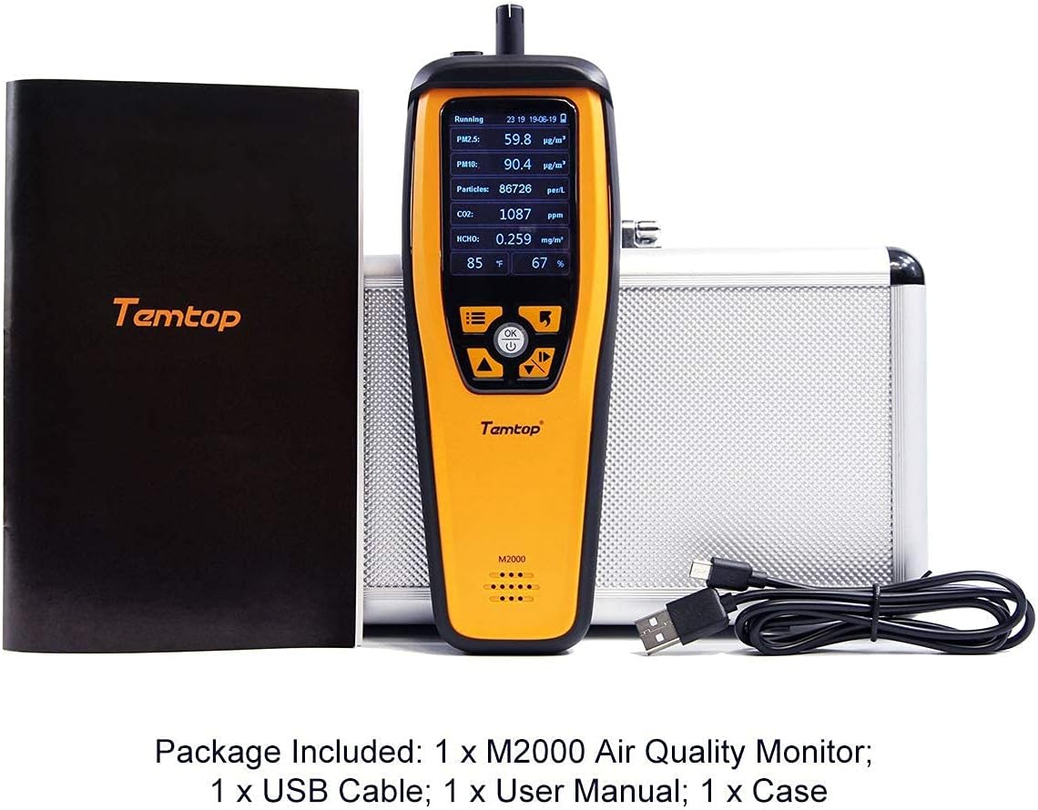 Temtop M2000 Air Quality Monitor CO2 Meter PM2.5 HCHO Temperature Audio Alarm Easy Calibration