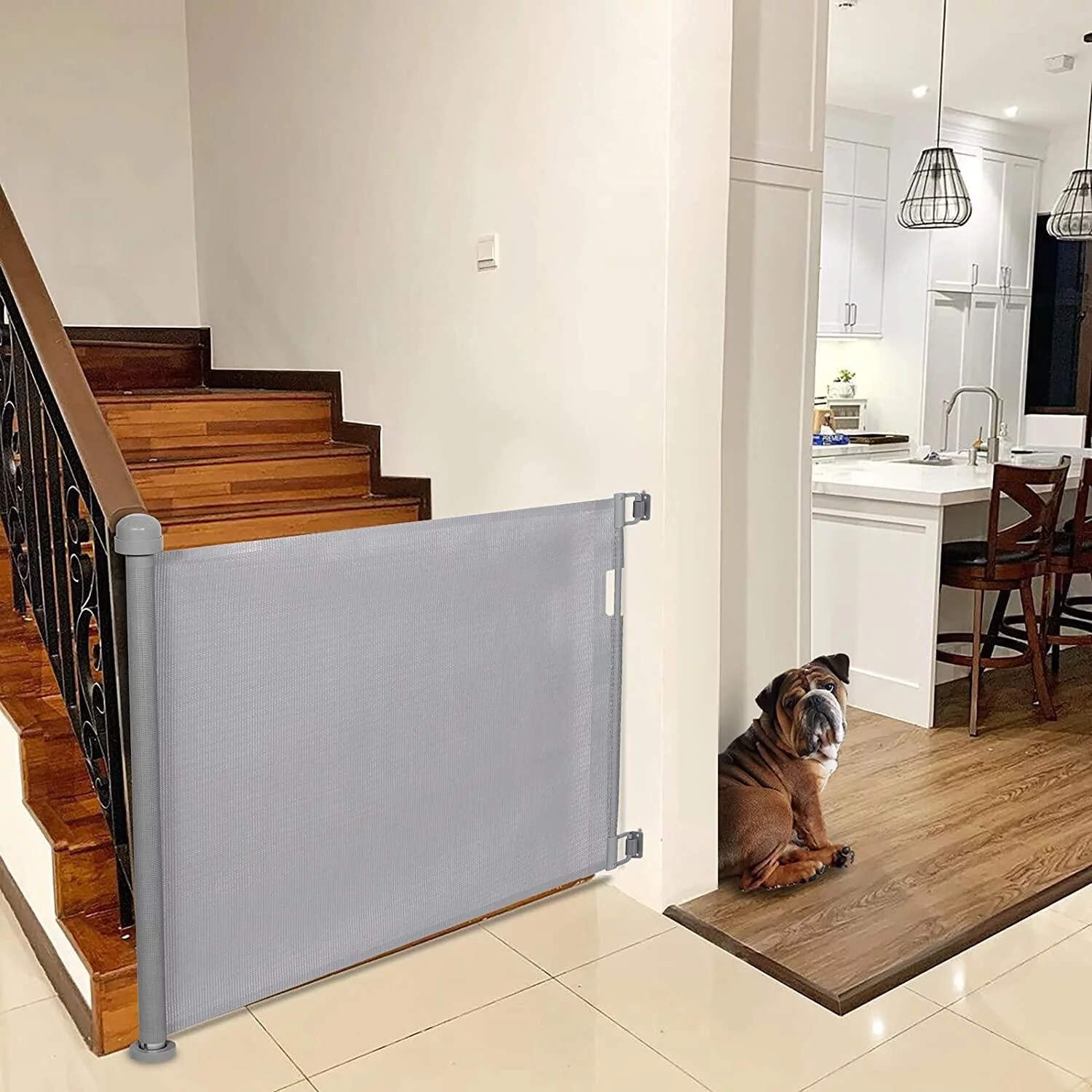 Retractable Baby Gate, Extra Wide Safety Kids or Pets Gate, 33” Tall, Extends to 55” Wide, Mesh Safety Dog Gate for Stairs, Indoor, Outdoor, Doorways