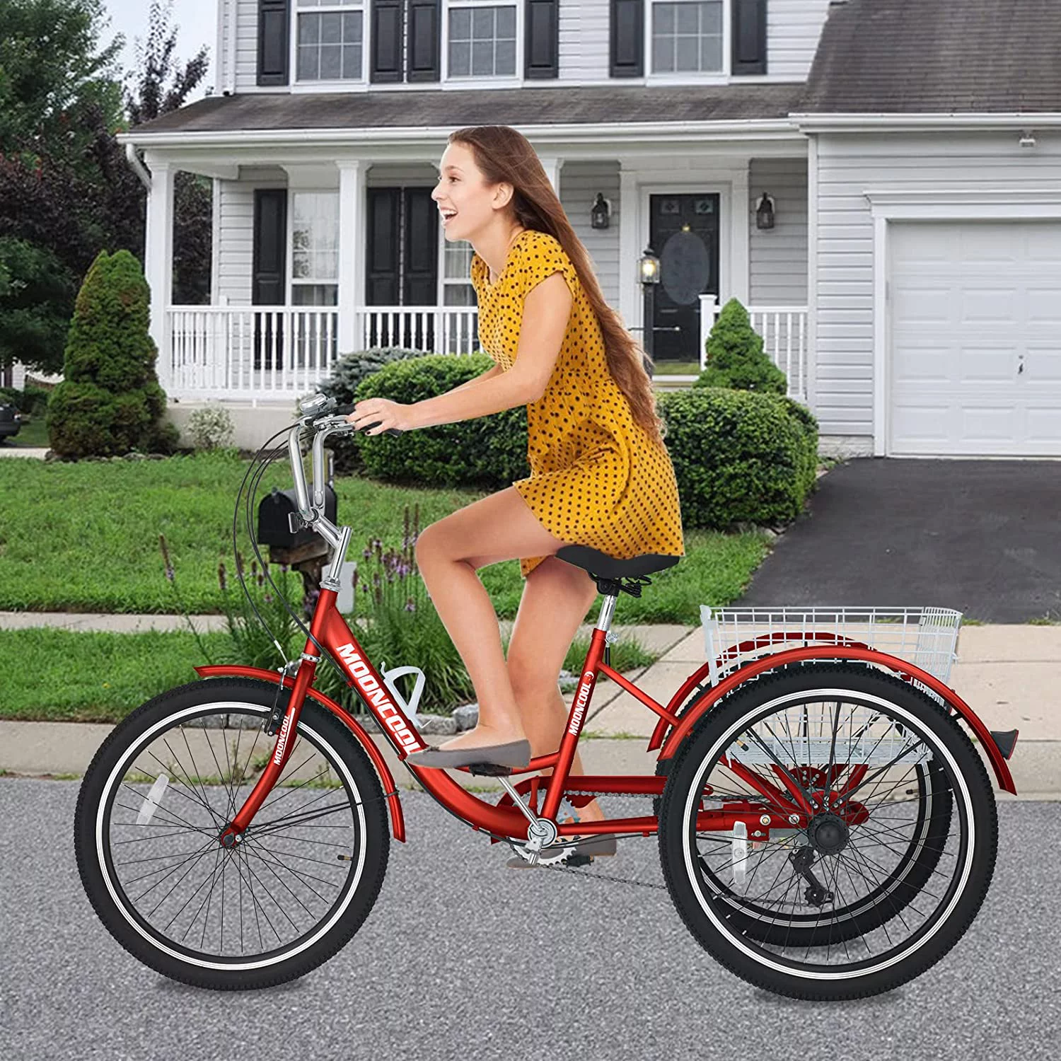 Docred Adult Tricycle 7 Speed 24 Inch Three Wheel Bike Cruiser Trike for Men/Women/Seniors