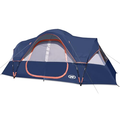 UNP Camping Tent 10-Person-Family Tents, Parties, Music Festival Tent, Big, Easy Up, 5 Large Mesh Windows, Double Layer, 2 Room, Waterproof