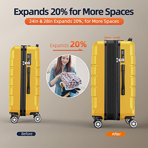 SHOWKOO Luggage Sets Expandable PC+ABS Durable Suitcase Double Wheels TSA Lock Black