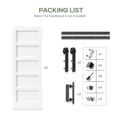 Double 32x84 Inch White Sliding Barn Door Slab with 5.5ft Hardware Kit Included