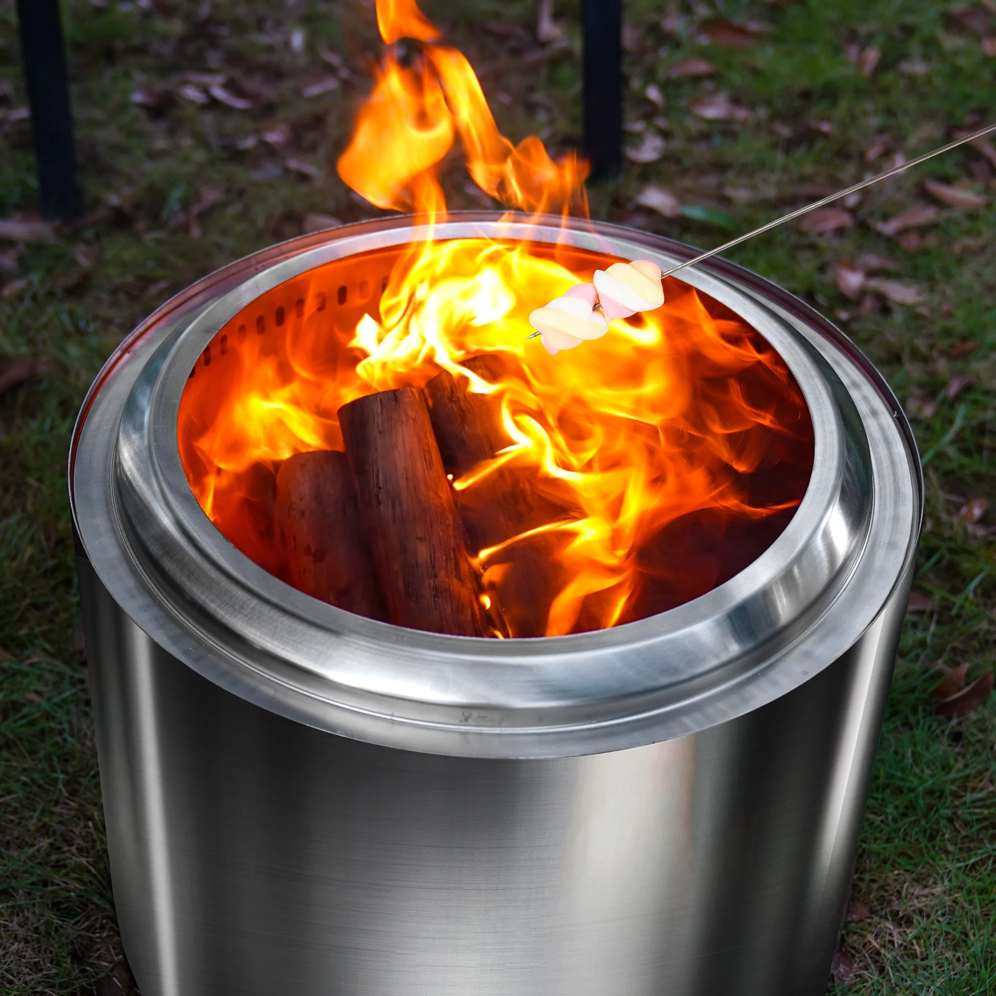 Fire Pit for Outside, 19 inch Stainless Steel Smokeless Bonfire Wood Burning Fire Pit with Removable Ash Pan