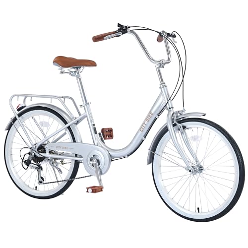 26 Inch Womens Beach Cruiser Bike 7 Speed，Hybrid Bike Women，Womens Commuter Bicycle，High-Carbon Steel Frame，Anti-Skid Tires，Multiple Colors
