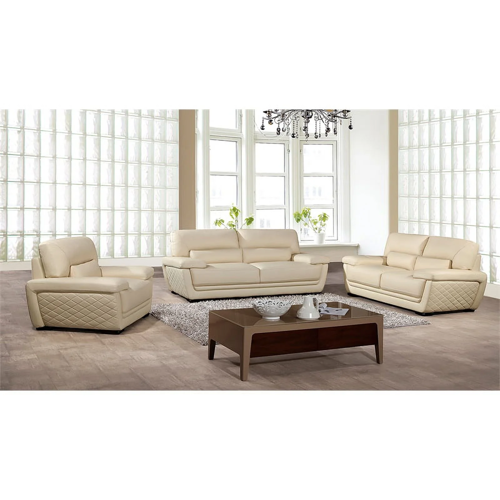 EK019 Cream Color With Italian Leather Sofa