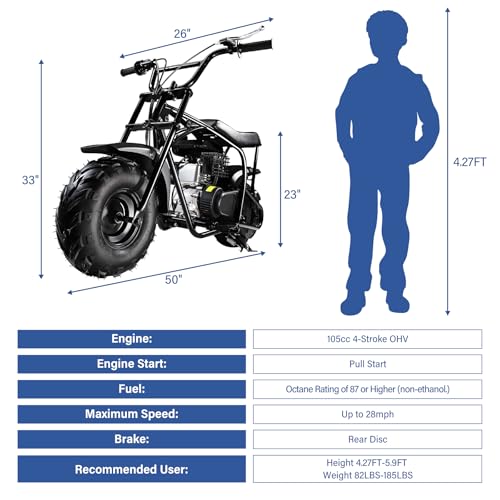Oryxearth Mini Dirt Bike for Kids, 105CC 4-Stroke Kid Gas Powered Off-Road Pocket Pit Trail Motorcycle W/EPA Approved