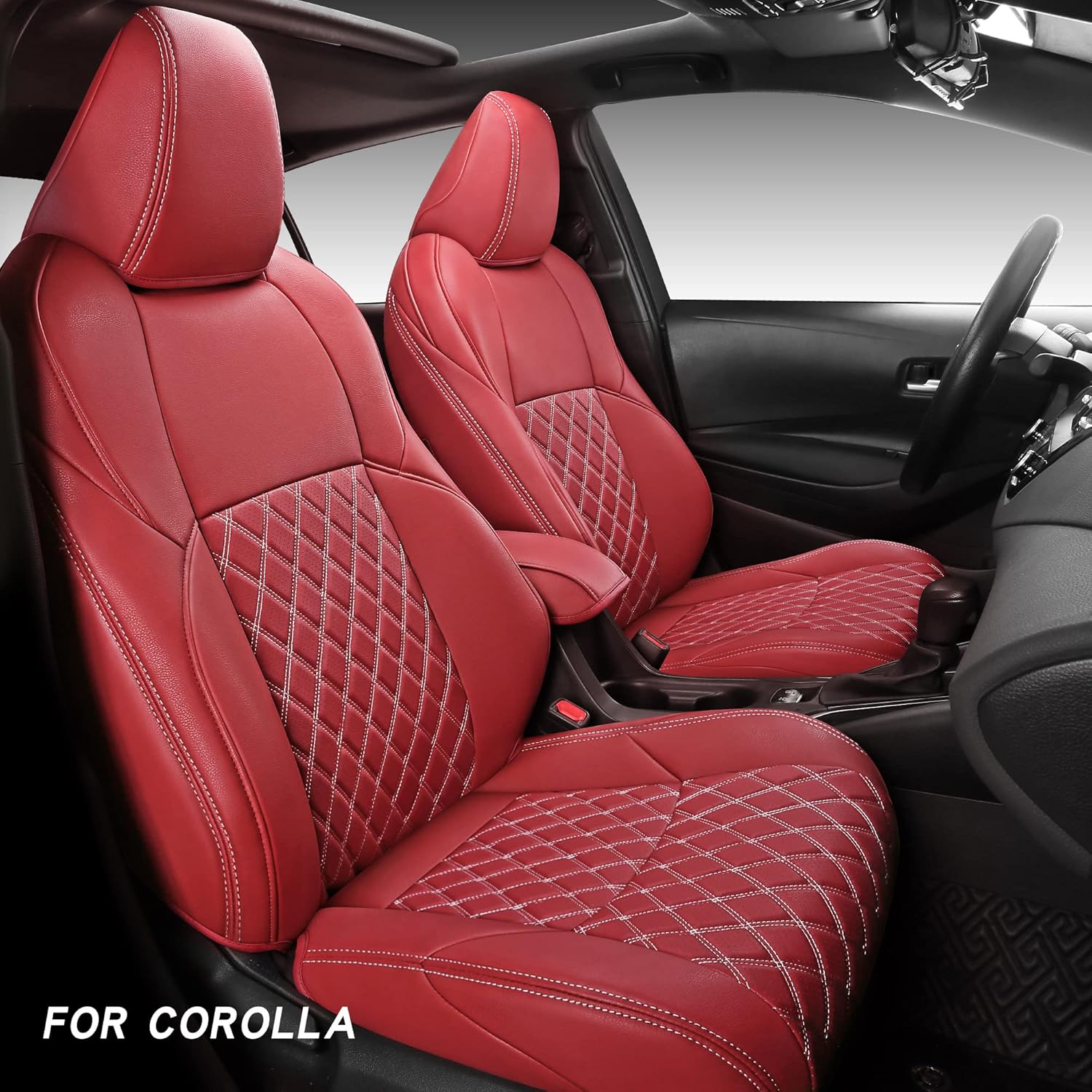 NS YOLO Full Coverage Faux Leather Custom Car Seat Covers Fit for Toyota Corolla (2020-2022 Corolla Hybrid, Black & Red)