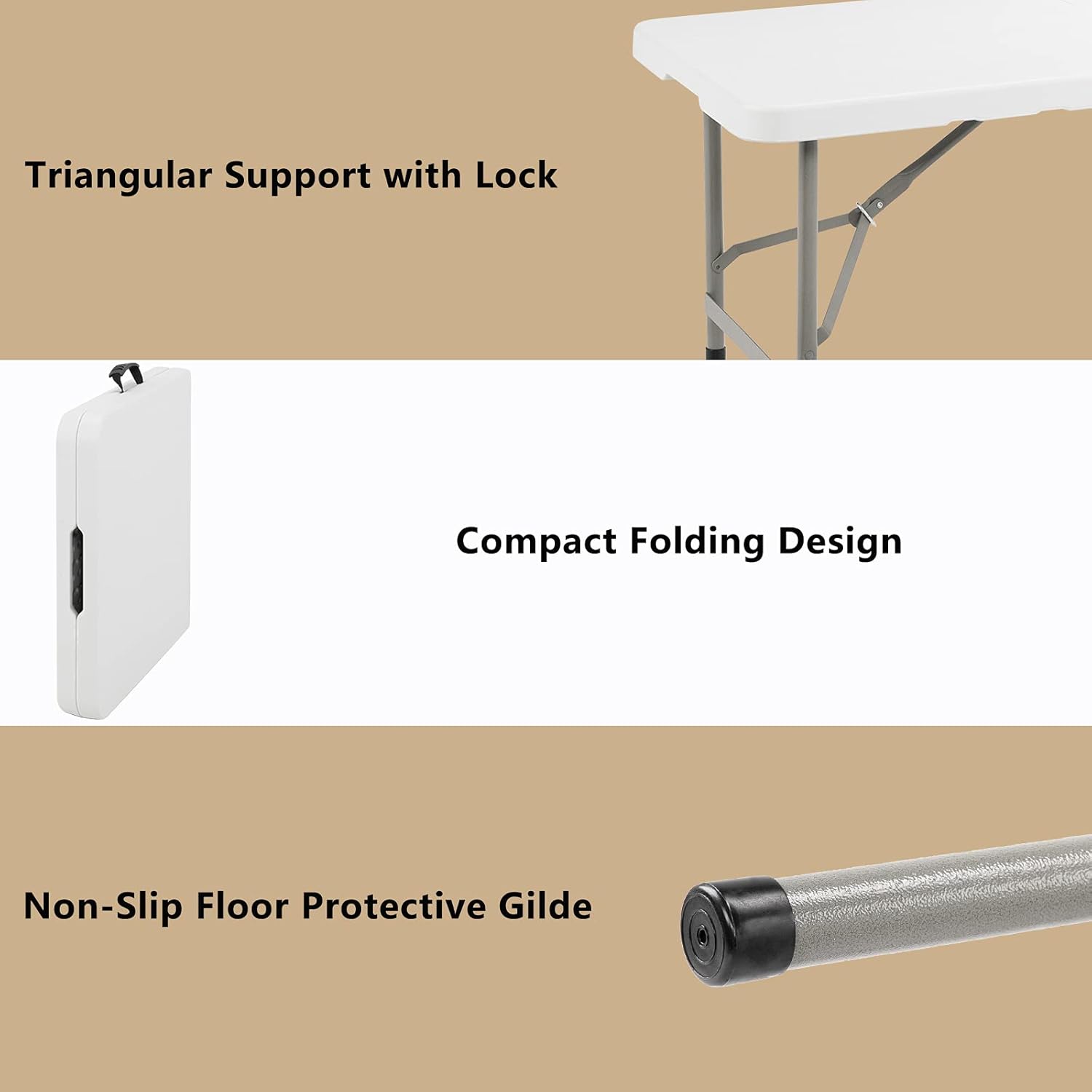 VINGLI 48 Round Bi-Folding Commercial Table, 4 Feet Portable Plastic Dining Card Table for Kitchen or Outdoor Party Wedding Event, White Granite