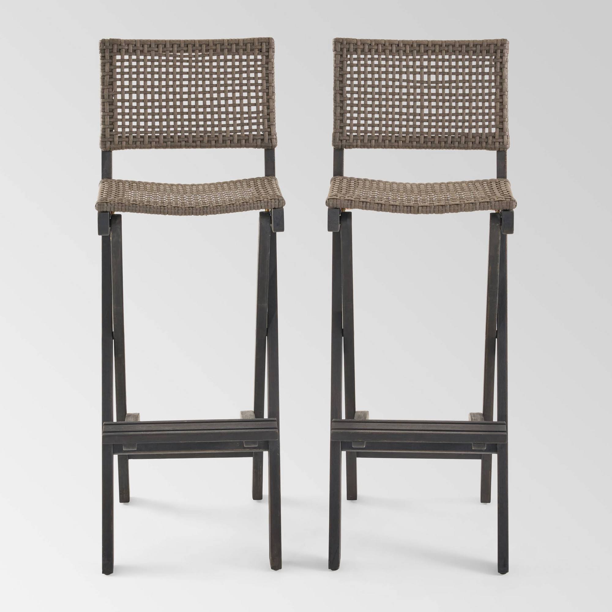 Polaris 2pk Acacia Wood Folding Barstools Dark Gray - Christopher Knight Home