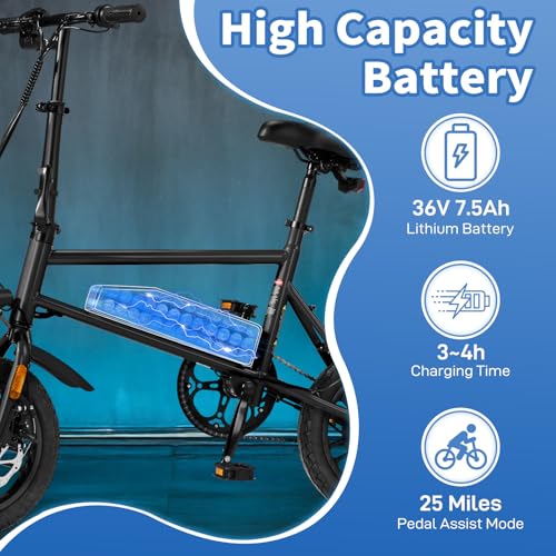 Winado Electric Bike for Adults, 14" Folding Electric Bicycle 450W Motor with Dual Disc Brakes, Max Range 25Miles(Pedal-Assist) & Speed 15.5MPH