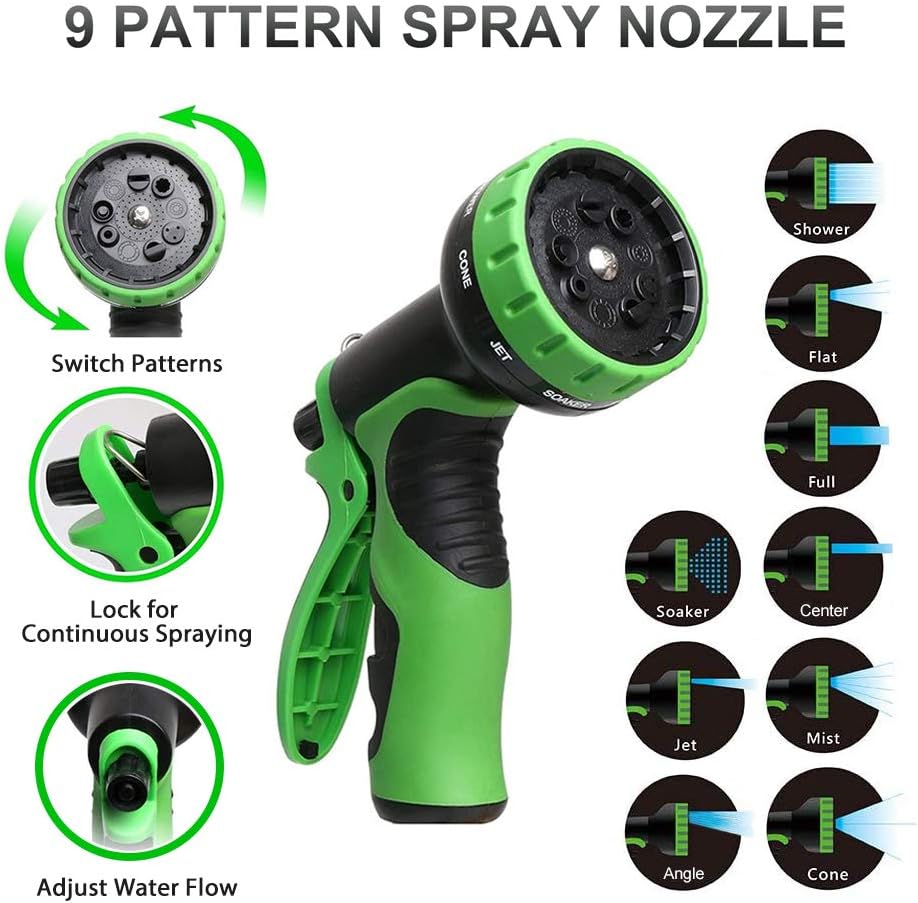 100 ft Garden Hose Upgraded Expandable Hose, Durable Flexible Water Hose, 9 Function Spray Hose Nozzle, 3/4" Solid Brass Connectors