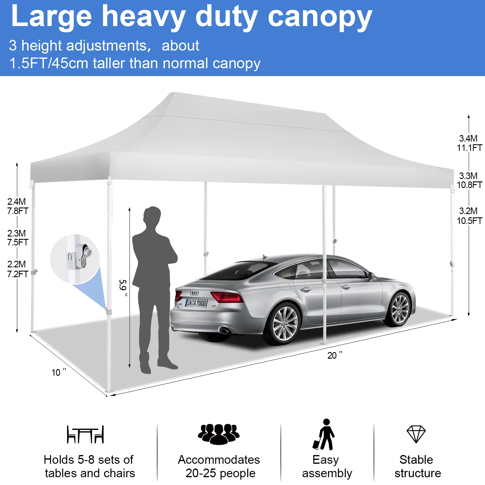 SANOPY 10' x 20' Gazebo Tent EZ Pop up Canopy Party Outdoor Instant Gazebo Shelter with 6 Removable Mosquito Side Walls & Carry Bag for Camping