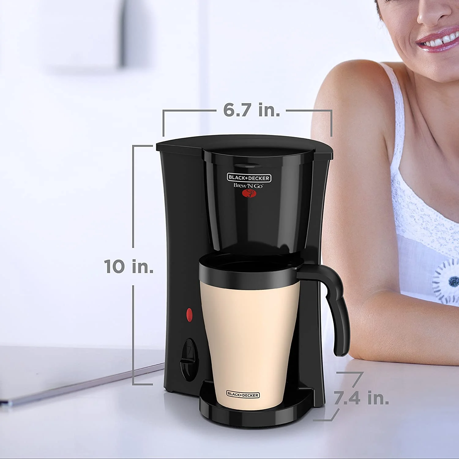 BLACK+DECKER Brew 'n Go Personal Coffeemaker with Travel Mug, Black/Beige, DCM18
