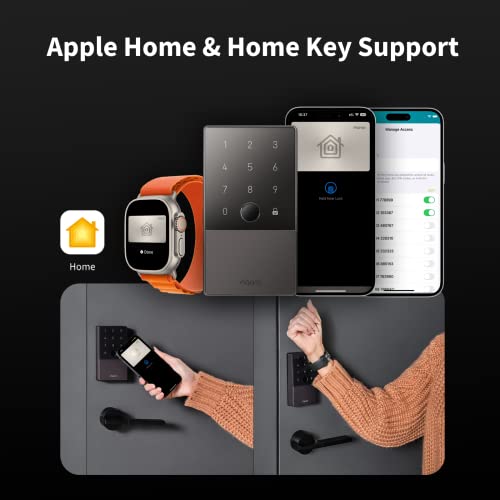 Aqara Smart Lock U100, Fingerprint Keyless Entry Door Lock with Apple Home Key, Touchscreen Keypad, Bluetooth Electronic Deadbolt, IP65 Weatherproof