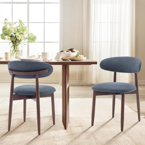 COLAMY Wooden Dining Chairs Set of 4, Modern Fabric Upholstered Dining Room Chair, Farmhouse Kitchen Chairs with Foot Pegs, Green