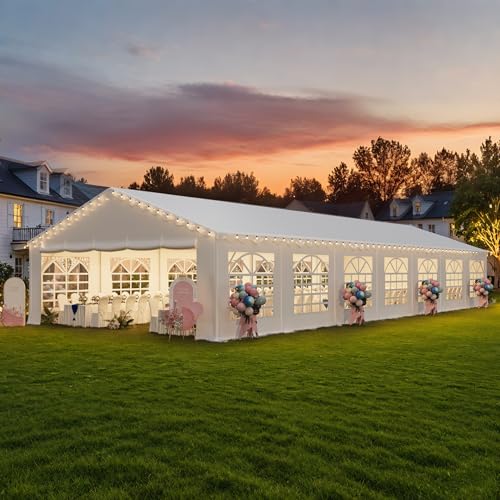 EROMMY 20x50FT White Party Tent, Heavy Duty Outdoor Event Canopy with Removable Sidewalls, Roll-Up Doors and Storage Bags