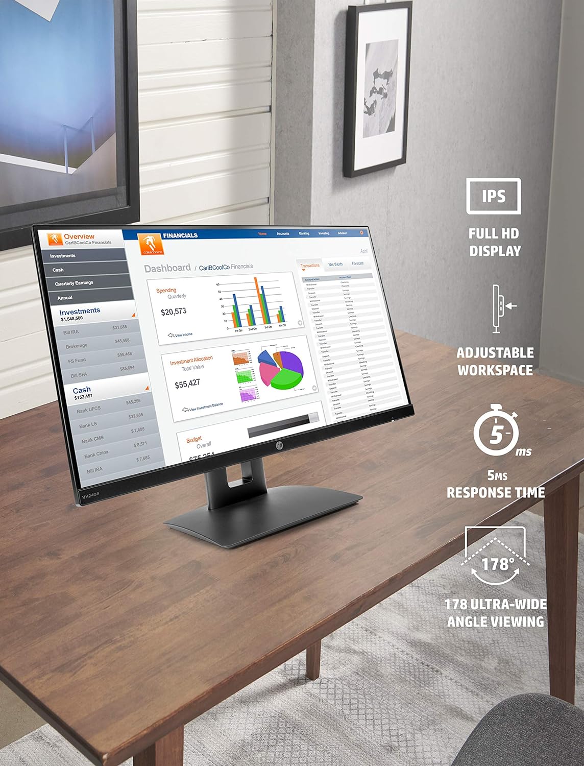 HP VH240a 23.8-Inch Full HD 1080p IPS LED Monitor with Built-In Speakers and VESA Mounting, Rotating Portrait & Landscape, Tilt