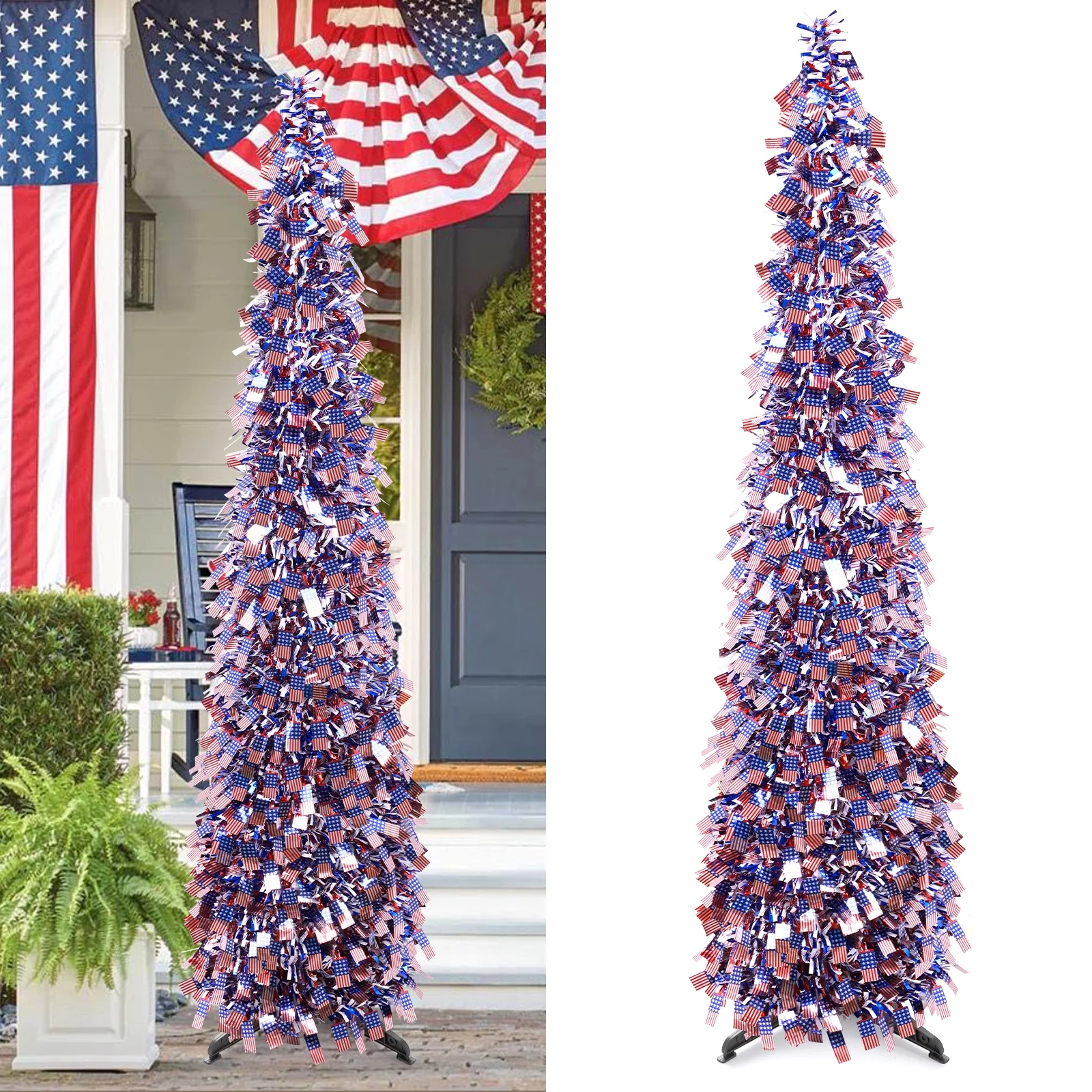 Ayieyill 4th of July Decor Patriotic Decorations, 5ft Pop up Tree Patriotic American Tree