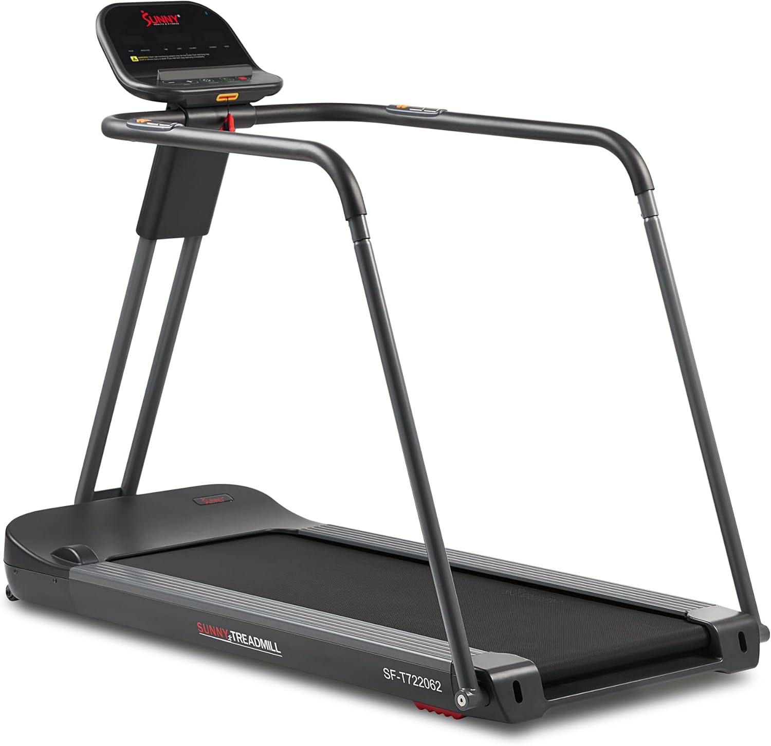 Sunny Health & Fitness Endurance Cardio Running Walking Treadmill with Extended Safety Handrails, Low-Impact