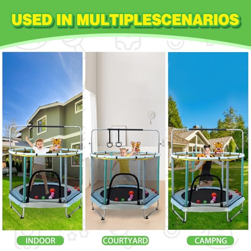 Trampoline for Kids, 5FT Adjustable for Toddler, Indoor/Outdoor Baby Trampoline with Enclosure Net, No-Gap Safe Design, Gifts for Boys & Girls