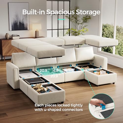 LINSY HOME Modular Sectional Sofa, Convertible U Shaped Sofa Couch with Storage, Memory Foam, Modular Sectionals with Ottomans