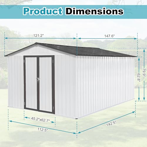 8x6 FT Outdoor Storage Shed, Metal Tool Shed with Lockable Doors, Peaked Roof & Frame Floor
