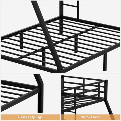 Full Size Metal Loft Bed Heavy-Duty Loft Bed Frame, LED Loft Bed Frame with L Shaped Desk, Wardrobe, Storage Stairs