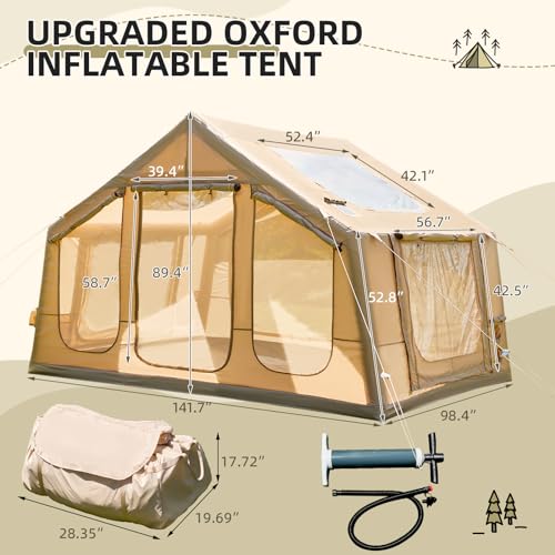YOLENY Inflatable Tents for Camping, 4/6/8/10/12 Person Tent with TPU Skylight, Mesh Windows, Stove Jack & Pump, Easy Setup 4 Season Glamping Tent