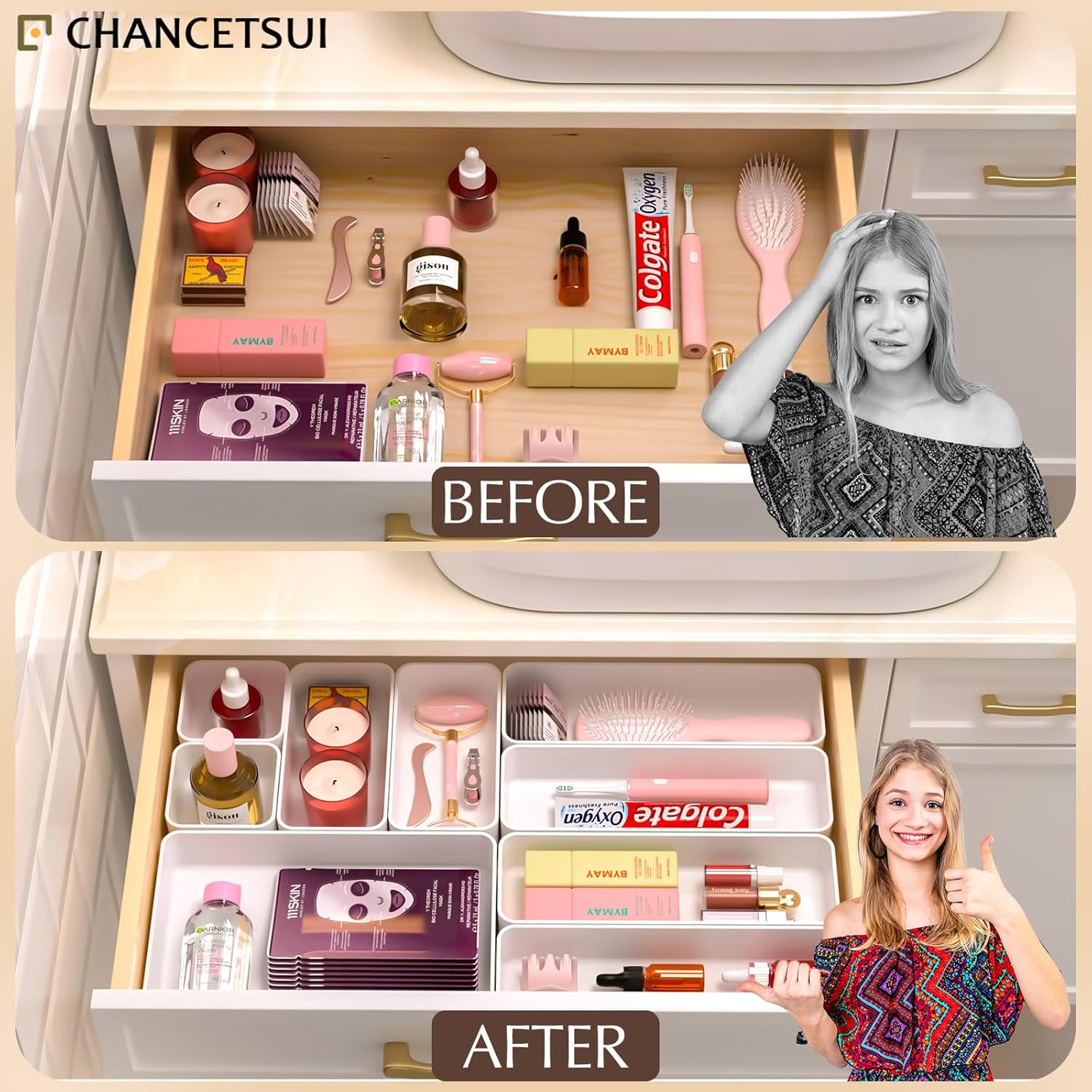 fdbtgysdb 9 Pcs Stackable Drawer Organizer Trays Set  Multifunctional Stackable Storage Trays for Vanity  Bathroom  Kitchen  Desk Drawer Organizer