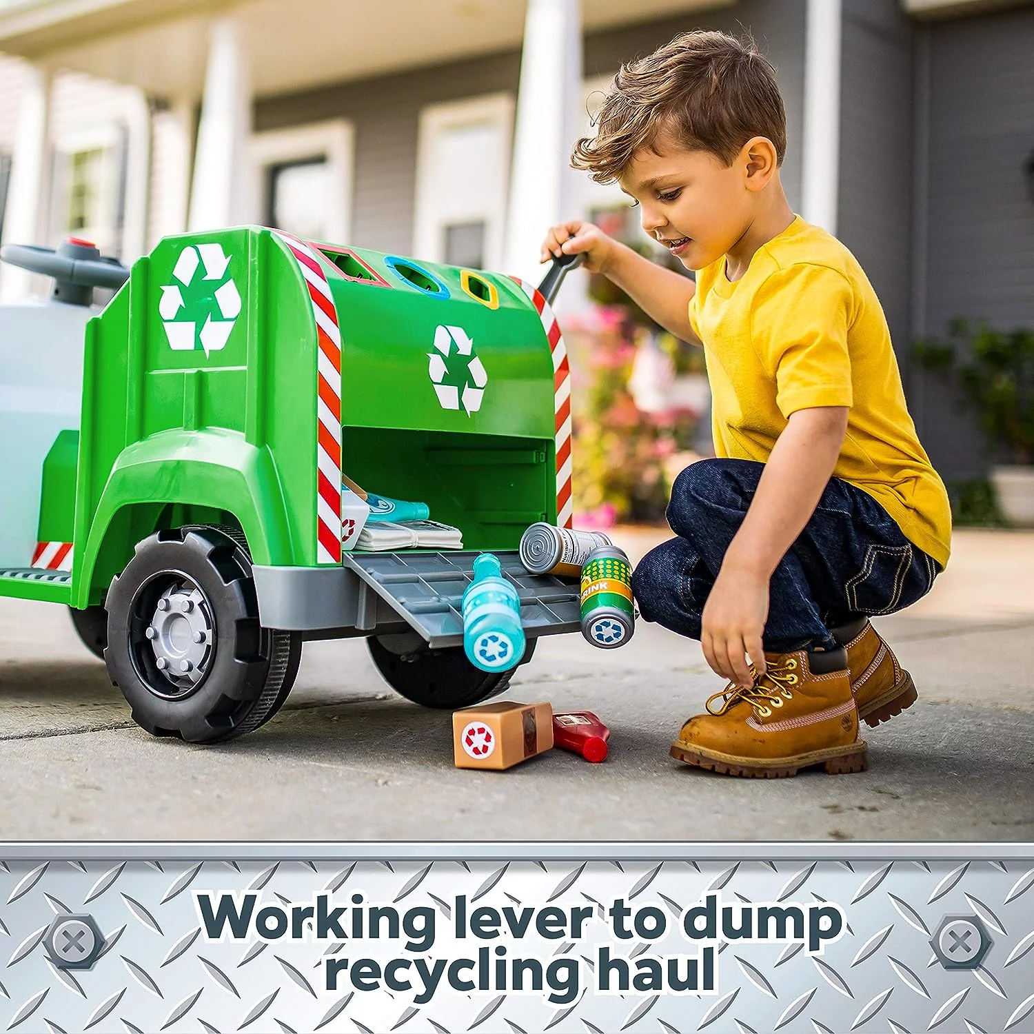 Kid Trax Real Rigs Toddler Recycling Truck Interactive Ride On Toy, Kids Ages 1.5-4 Years, 6 Volt Battery and Charger, Sound Effects